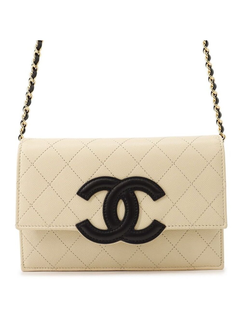 Chanel Chain Wallet CC Logo Caviar Leather Black Shoulder Bag